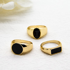 Czarny kamień diamentowy pierścionek ze srebra próby 925 pozłacany okrągły obręcz 17mm dla dziewczynek