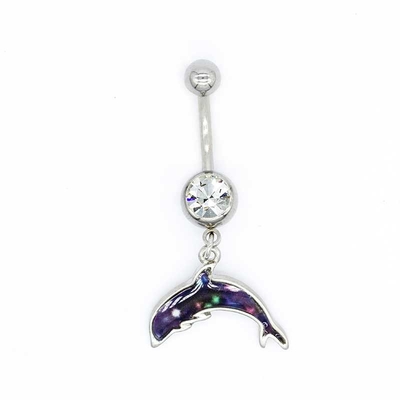 Podwójne cyrkonie Body Piercing Biżuteria Srebrny Delfin Body Jewelry 6mm