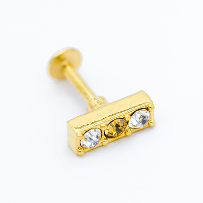 Trzy kryształowe klejnoty 16G Labret Piercing Biżuteria Złoty korpus Stal nierdzewna 316L