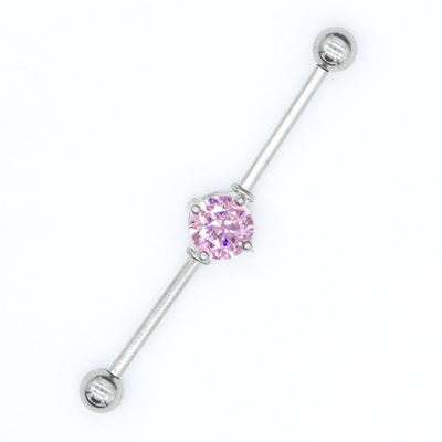 Różowy cyrkonowy kamień Industrial Bar Biżuteria 40mm Piercing ze stali chirurgicznej