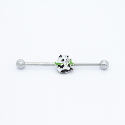 Śliczne Emalia Panda Industrial Bar Piercing Biżuteria Stal nierdzewna 316 38mm