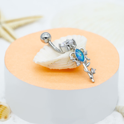 Niebieski Opal Gem Body Piercing Biżuteria 14ga 316 Kształt klucza ze stali nierdzewnej
