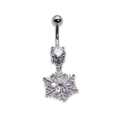 Snow Flower Błyszczący 7mm diamentowy piercing do pępka Biżuteria Srebrna