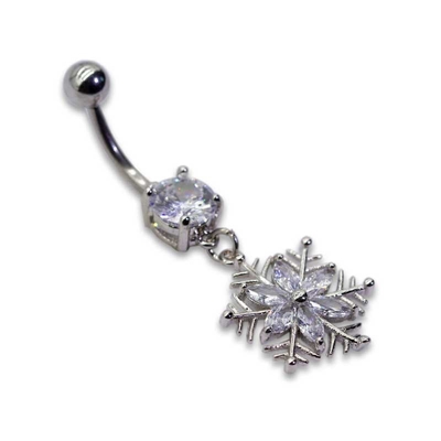 Snow Flower Błyszczący 7mm diamentowy piercing do pępka Biżuteria Srebrna